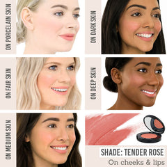 Senna Cheeky Blush & Lip shade Tender Rose on different skin tones