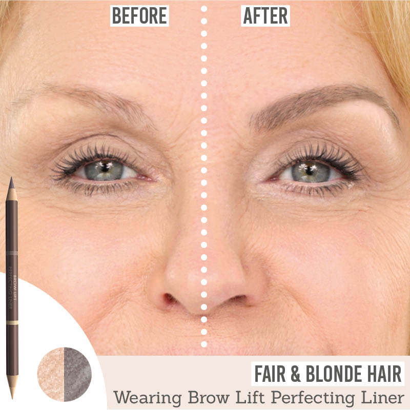 Studio 10 Brow Lift Perfecting Brow Pencil showing before and after results on blonde hair