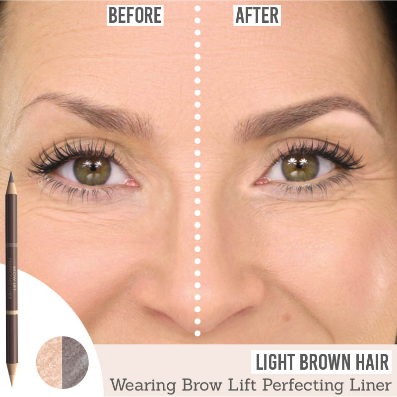 Studio 10 Brow Lift Perfecting Brow Pencil showing before and after results on light brown hair