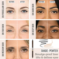 Studio10 I-Lift Longwear Liner before and after results in shade Pewter on different skin tones