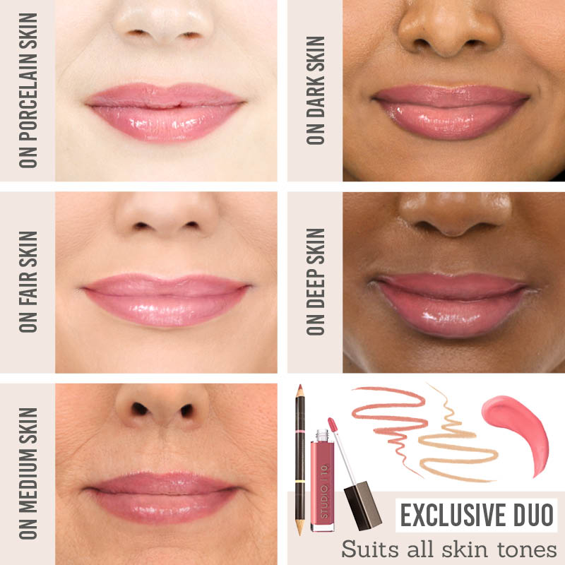 Studio 10 Lip Liner and Plumping Lip Gloss on different skin tones