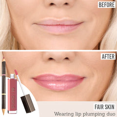 Studio 10 Lip Liner and Plumping Lip Gloss before and after results on fair skin