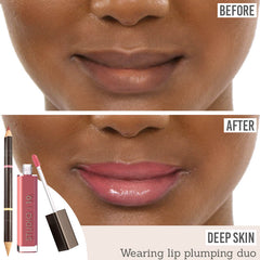 Studio 10 Lip Liner and Plumping Lip Gloss before and after results on deep skin