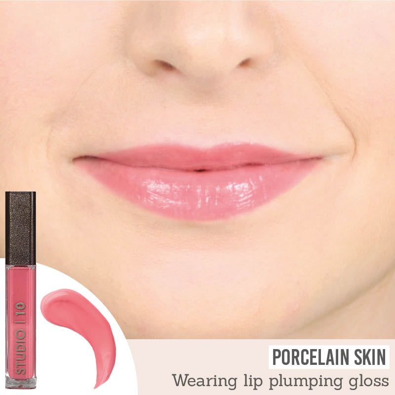 Studio 10 Plumping Lip Gloss in Rose results on porcelain skin