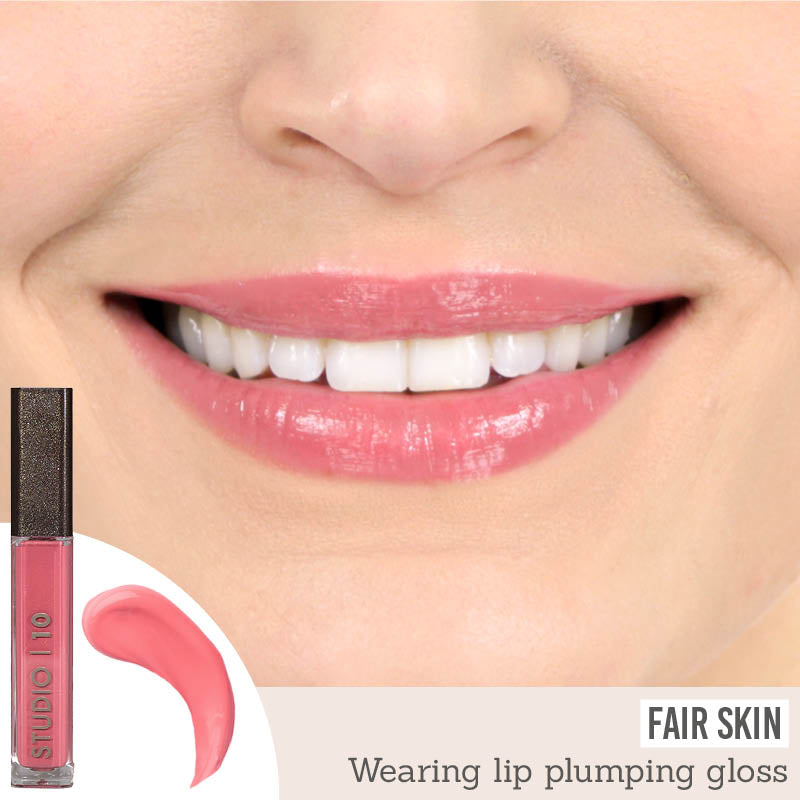 Studio 10 Plumping Lip Gloss in Rose results on fair skin
