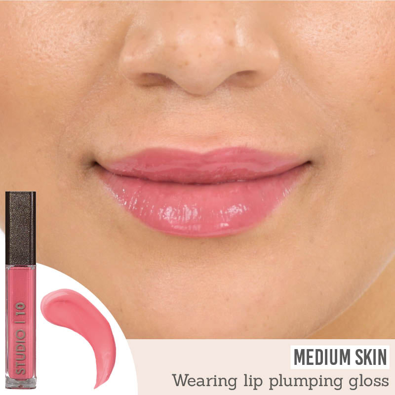 Studio 10 Plumping Lip Gloss in Rose results on medium skin