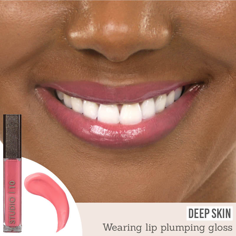 Studio 10 Plumping Lip Gloss in Rose results on deep skin