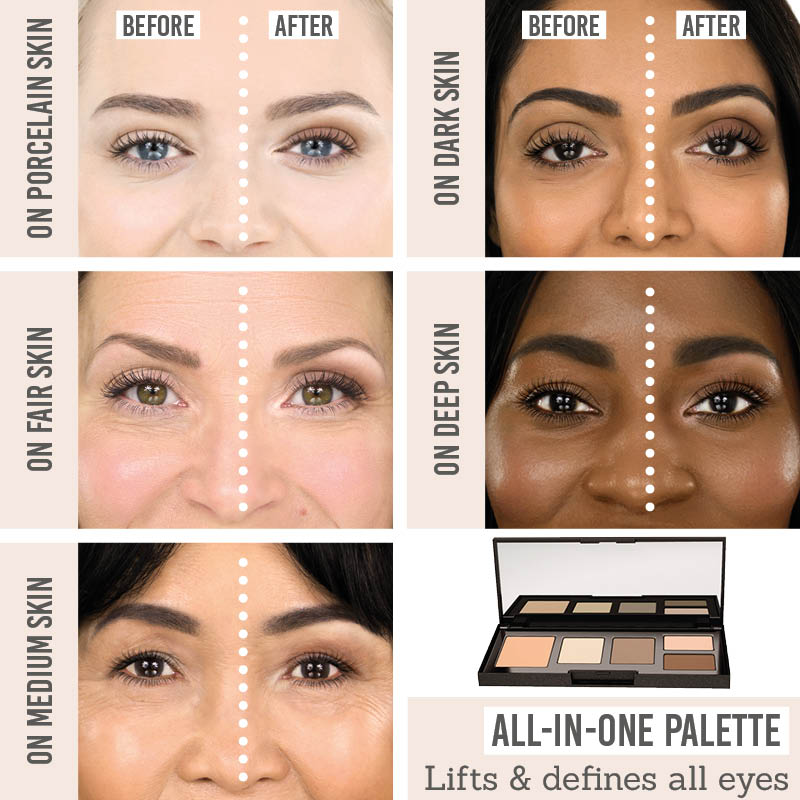 Studio 10 Visible Lift I Definer palette before and after results on different skin tones