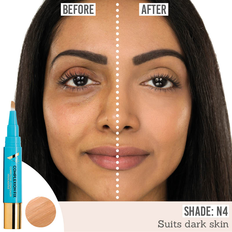 Veil Illuminating Complexion Fix in shade N4 before and after results on dark skin