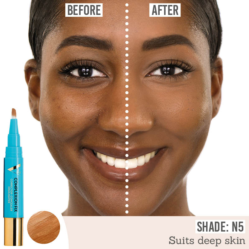 Veil Illuminating Complexion Fix in shade N5 before and after results on deep skin