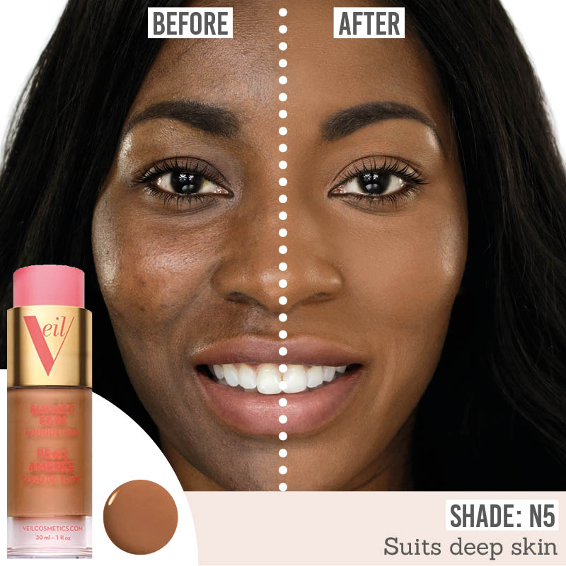 Veil Sunset Skin Foundation in shade N4 on dark skin